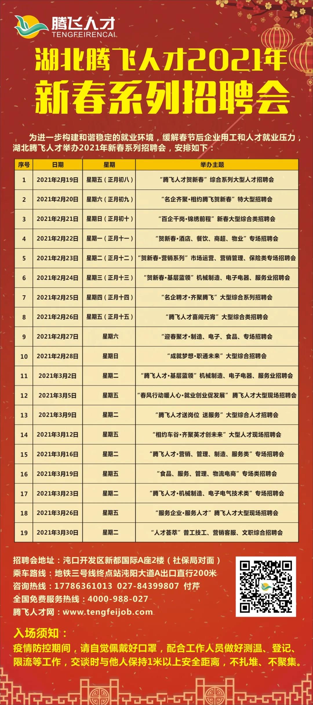 騰飛人才2021年招聘會(huì )會(huì )訊（2月-3月）